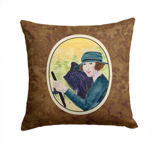 Load image into Gallery viewer, Lady driving with her Briard Throw Pillow - 14x14 Decorative Pillow – Art for Your Home &amp; Patio