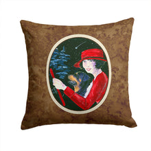 Load image into Gallery viewer, Lady driving with her Rottweiler Throw Pillow - 14x14 Decorative Pillow – Art for Your Home &amp; Patio