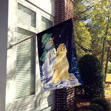Load image into Gallery viewer, Golden Retriever with Snowman in Green Hat Flag Canvas House Size