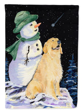 Load image into Gallery viewer, Golden Retriever with Snowman in Green Hat Flag Canvas House Size
