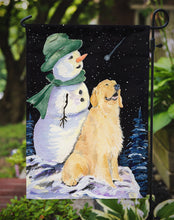 Load image into Gallery viewer, Golden Retriever with Snowman in Green Hat Garden Flag - Outdoor Decorative Yard Flag