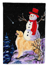 Load image into Gallery viewer, Golden Retriever Flag with Snowman in red Hat Canvas House Size