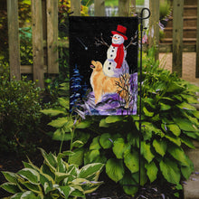 Load image into Gallery viewer, Golden Retriever Garden Flag – Snowman in Red Hat | Winter Yard Decor