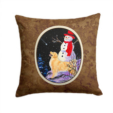 Load image into Gallery viewer, Golden Retriever with Snowman in red Hat Throw Pillow - 14x14 Decorative Pillow – Art for Your Home &amp; Patio