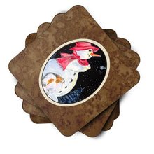 Load image into Gallery viewer, Snowman with Papillon Coasters - Set of 4 Lightweight Foam, Absorbent Drink Coasters