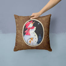 Load image into Gallery viewer, Snowman with Papillon Throw Pillow - 14x14 Decorative Pillow – Art for Your Home &amp; Patio
