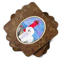 Load image into Gallery viewer, Lighthouse with Bichon Frise Coasters - Set of 4 Lightweight Foam, Absorbent Drink Coasters