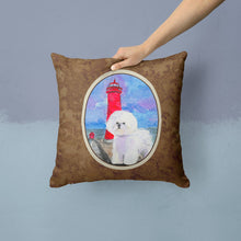 Load image into Gallery viewer, Lighthouse with Bichon Frise Throw Pillow - 14x14 Decorative Pillow – Art for Your Home &amp; Patio