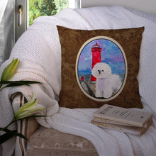 Load image into Gallery viewer, Lighthouse with Bichon Frise Throw Pillow - 14x14 Decorative Pillow – Art for Your Home &amp; Patio