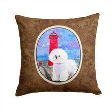 Load image into Gallery viewer, Lighthouse with Bichon Frise Throw Pillow - 14x14 Decorative Pillow – Art for Your Home &amp; Patio