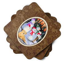 Load image into Gallery viewer, Snowman with Golden Retriever Coasters - Set of 4 Lightweight Foam, Absorbent Drink Coasters