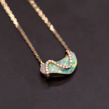 Load image into Gallery viewer, S Shaped Diamond Opal Fossil Shell Necklace 18K Yellow Gold