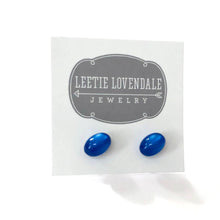 Load image into Gallery viewer, Sapphire Blue Moonglow Oval Bulb Stud Earrings
