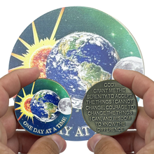 Load image into Gallery viewer, BL9-009 One Day at a Time Universe Sun Moon Earth Medallion Serenity Prayer Challenge Coin AA Chip Addiction
