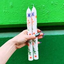 Load image into Gallery viewer, Set of 2 Boho Flowers Tapered Candle  | Aesthetic Unscented Table Decor Floral Candle Sticks