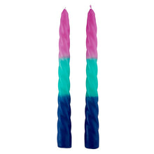 Load image into Gallery viewer, Set of 2 Pastel Taper Candle in Pink Green Blue | Aesthetic Tri-Colored Unscented Dinner Candlesticks | Gift for Her