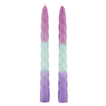 Load image into Gallery viewer, Set of 2 Pastel Taper Candle in Pink Mint Purple | Aesthetic Spiral Ombre Unscented Dinner Candlesticks | Gift for Her
