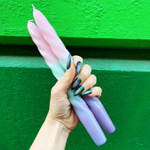 Load image into Gallery viewer, Set of 2 Pastel Taper Candle in Pink Mint Purple | Aesthetic Spiral Ombre Unscented Dinner Candlesticks | Gift for Her
