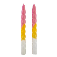 Load image into Gallery viewer, Set of 2 Taper Candle in Pink Yellow White | Spiral Unscented Aesthetic Dinner Candlesticks | Gift for Her
