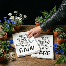 Load image into Gallery viewer, Set of 2 You &amp; I Are More Than Friends, We&#39;re Like a Really Small Gang Funny Snarky Dish Cloth Towel | Funny Tea Towel