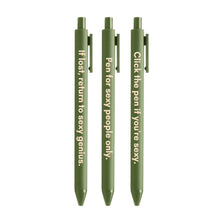 Load image into Gallery viewer, Sexy People Pen Set 🌹 | Gel Click Pen Gift Set | 3 Pens in Olive Green