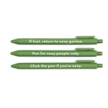 Load image into Gallery viewer, Sexy People Pen Set 🌹 | Gel Click Pen Gift Set | 3 Pens in Olive Green