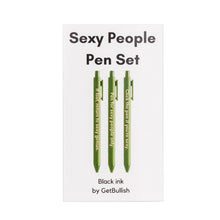 Load image into Gallery viewer, Sexy People Pen Set 🌹 | Gel Click Pen Gift Set | 3 Pens in Olive Green