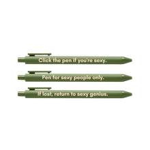 Load image into Gallery viewer, Sexy People Pen Set 🌹 | Gel Click Pen Gift Set | 3 Pens in Olive Green