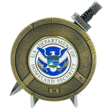 Load image into Gallery viewer, EL6-017 ICE Agent ERO Enforcement DRO Detention Removal Shield with removable Sword Challenge Coin Set