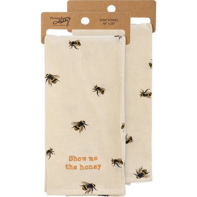 Show Me The Honey Honeybee Dish Cloth Towel | Cotten Linen Cotton and Linen | Embroidered Text | 18
