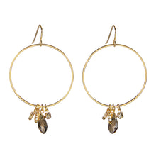 Load image into Gallery viewer, Silver Smoke Dangle Hoops Earrings in Gold | Glass Crystal Gemstones