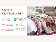 Load image into Gallery viewer, Tache Fairy Tale Tea Party Beige Burgundy Paisley Floral Cotton Patchwork Quilted Throw Blanket (DXJ103443)