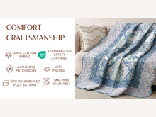 Load image into Gallery viewer, Tache Petal Dance White Blue Floral Vintage Garden Scalloped Cotton Patchwork Quilted Throw Blanket (JHW-646)