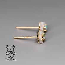 Load image into Gallery viewer, Small Flower Australian Solid Opal &amp; Mother of Pearl Stud Earrings 14K Yellow Gold