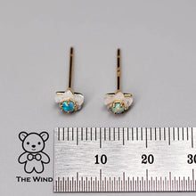 Load image into Gallery viewer, Small Flower Australian Solid Opal &amp; Mother of Pearl Stud Earrings 14K Yellow Gold