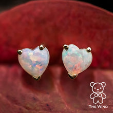 Load image into Gallery viewer, Small Heart Shaped Australian Solid Opal Stud Earrings 14K Yellow Gold