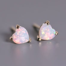 Load image into Gallery viewer, Small Heart Shaped Australian Solid Opal Stud Earrings 14K Yellow Gold