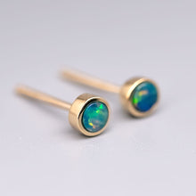 Load image into Gallery viewer, Small Round Australian Doublet Opal Stud Earrings 14k Yellow Gold