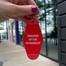 Load image into Gallery viewer, Smasher of the Patriarchy Feminist Motel Keychain in Red