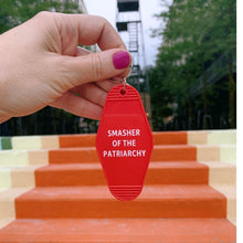 Load image into Gallery viewer, Smasher of the Patriarchy Feminist Motel Keychain in Red