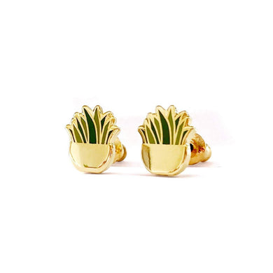 Snake Plant Gold Plated Enamel Earrings