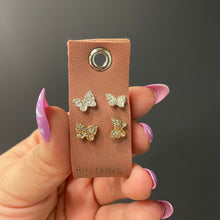 Load image into Gallery viewer, Social Butterfly Silver and Gold Rhinestone Stud Earrings Set | 2 Pairs on a Gift Tag