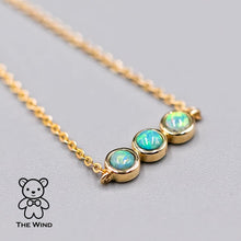 Load image into Gallery viewer, Minimalist Three Stone Australian Solid Opal Bracelet 14K Yellow Gold
