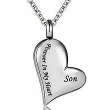 Load image into Gallery viewer, Heart Shaped Cremation Urn Necklace Engraved With "Forever In My Heart"