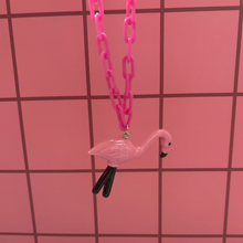 Load image into Gallery viewer, Sourpuss Chunky Flamingo Necklace | Retro Kitsch Pink Yard Ornament Jewelry