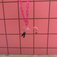 Load image into Gallery viewer, Sourpuss Chunky Flamingo Necklace | Retro Kitsch Pink Yard Ornament Jewelry