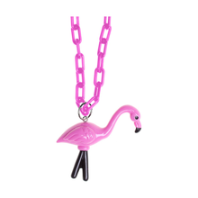 Load image into Gallery viewer, Sourpuss Chunky Flamingo Necklace | Retro Kitsch Pink Yard Ornament Jewelry