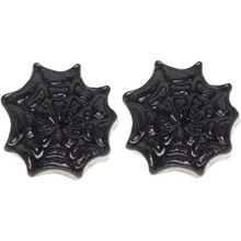 Load image into Gallery viewer, Sourpuss Earrings | Black Spider Web Studs | Gothic Rockabilly Resin Design