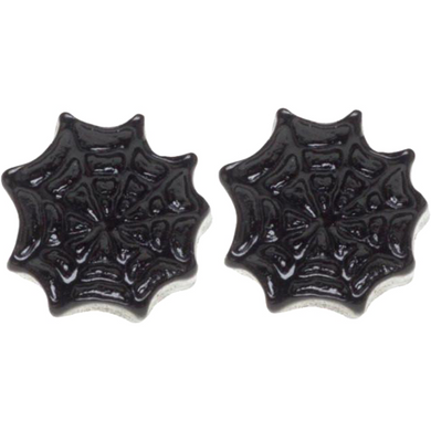 Sourpuss Earrings | Black Spider Web Studs | Gothic Rockabilly Resin Design