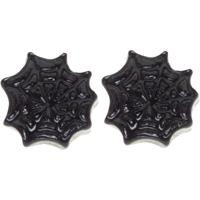 Sourpuss Earrings | Black Spider Web Studs | Gothic Rockabilly Resin Design